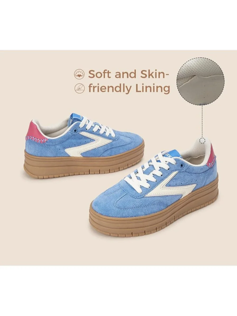 🆕Women's Blue White Platform Sneakers Gum Thick Sole Tennis Walking Shoes